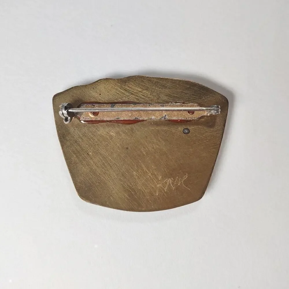 Vintage KNR Signed 90's Modern Art Acrylic And Brass Brooch